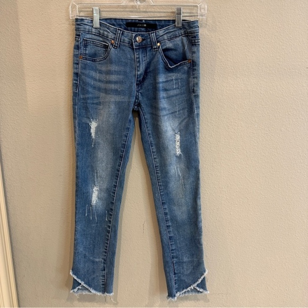 Joe’s Jeans Girls 12 Distressed Skinny Blue Denim Raw Hem Stretch Jeans
